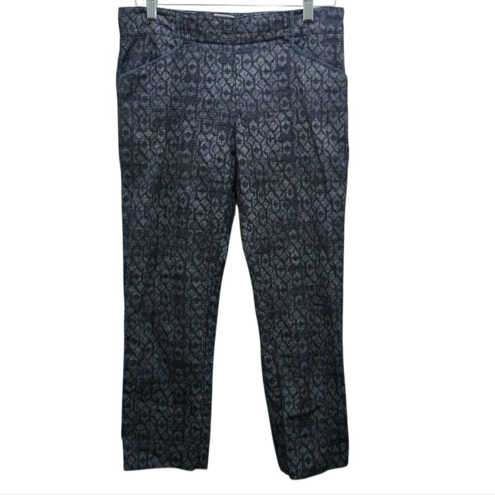 Anthropologie Cartonnier Charlie Trouser 6 Blue Brocade Jacquard Cropped Pants